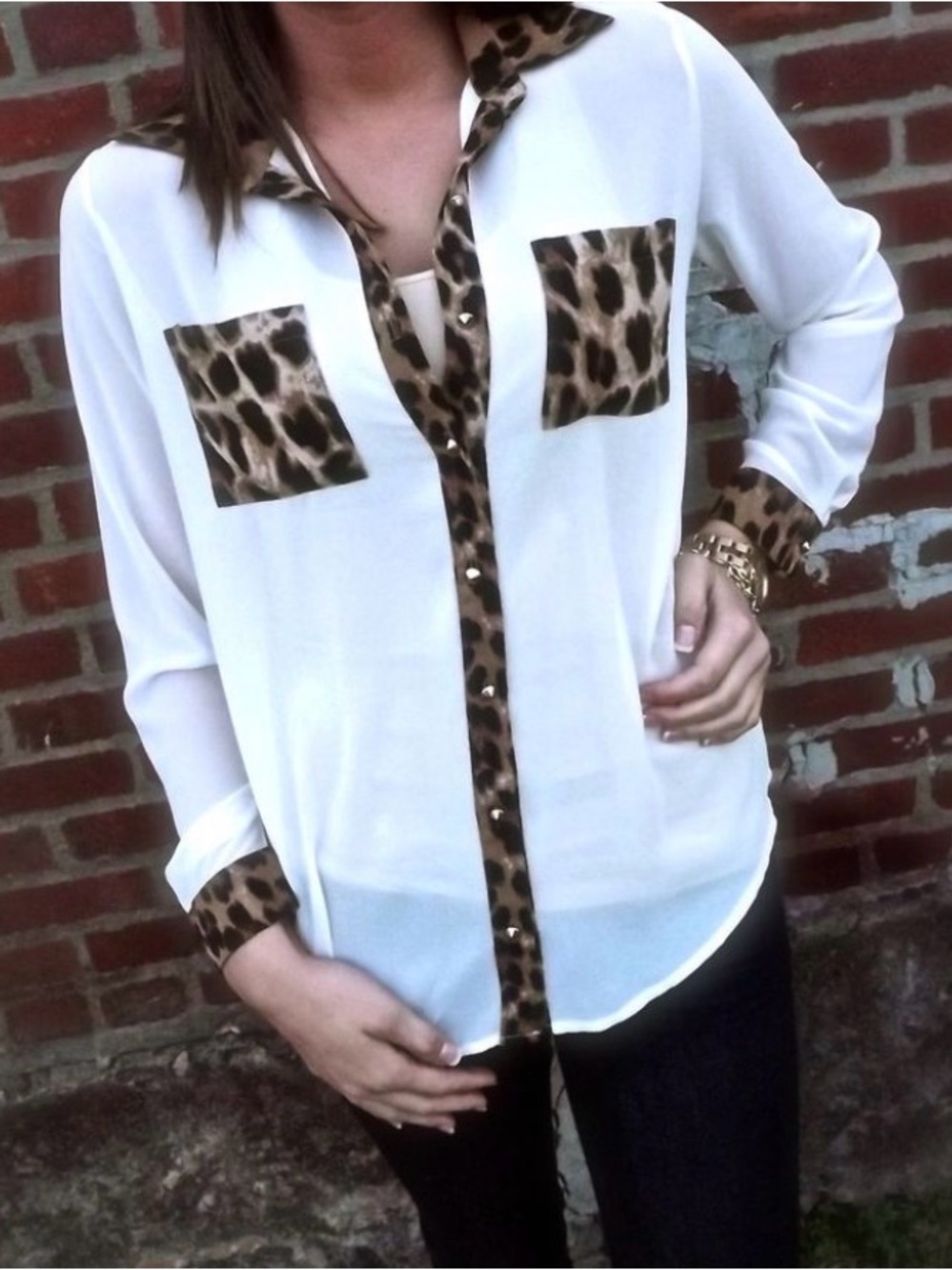 Ya Los Angeles sheer leopard print top in a size large off white